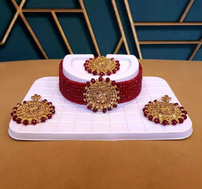 Ruhi Crystal Gold-plated Maroon, Gold Jewellery Set(Pack of 3)