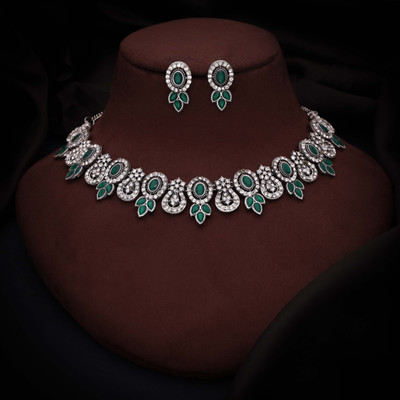 Alasca Brass Gold-plated Silver, Green, White Jewellery Set(Pack of 1)