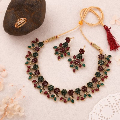 Sehbhagi Alloy Gold-plated Green, Maroon Jewellery Set(Pack of 1)