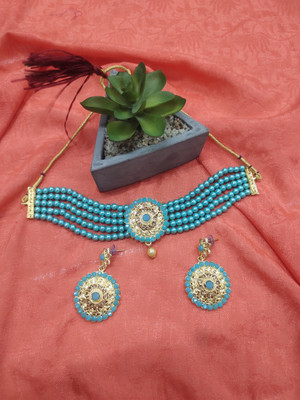 Rukma Alloy Gold-plated Turquoise Jewellery Set(Pack of 3)