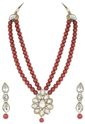 White pearl Crystal Gold-plated Pink Jewellery Set(Pack of 1)