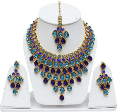 White pearl Alloy Gold-plated Blue Jewellery Set(Pack of 1)