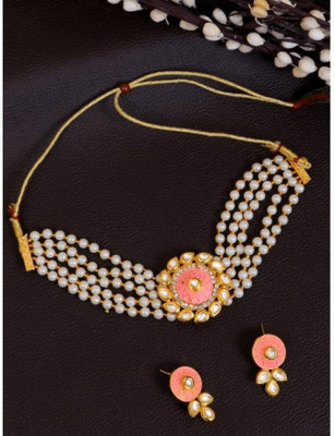 SRK Fashions Alloy Gold-plated Pink, White Jewellery Set(Pack of 1)