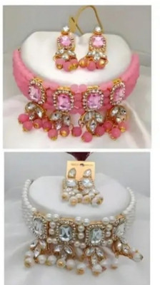 SHIVA Crystal, Alloy Gold-plated White, Pink Jewellery Set(Pack of 2)