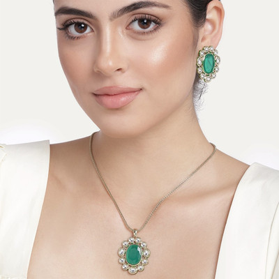 Estele Alloy Gold-plated Green Jewellery Set(Pack of 3)