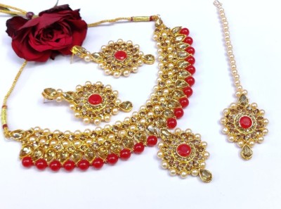 vaishnavi imitation Alloy Gold-plated Red Jewellery Set(Pack of 1)