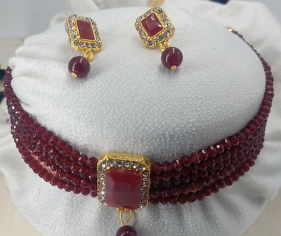 CHARBHUJA Alloy Gold-plated Maroon Jewellery Set(Pack of 1)