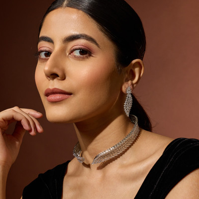 Kushal's Fashion Jewellery Copper Rhodium White Jewellery Set(Pack of 3)