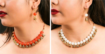 Ronak Jewels Alloy Gold-plated Orange, White Jewellery Set(Pack of 2)