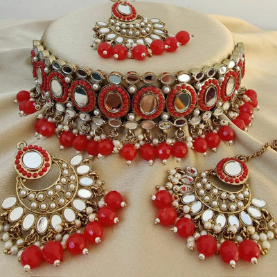 mirrorpearls Alloy Gold-plated Red Jewellery Set(Pack of 1)