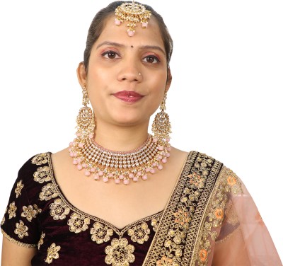 Ethnicking Crystal Pink, Gold, White Jewellery Set(Pack of 1)