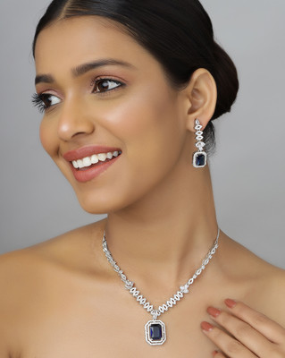 Trink Alloy Rhodium Blue Jewellery Set(Pack of 3)