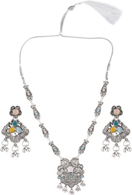 Pujvi Oxidised Silver Multicolor Jewellery Set(Pack of 1)