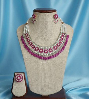 Manvish jewels galaxy Glass, Plastic Silver, Pink Jewellery Set(Pack of 4)