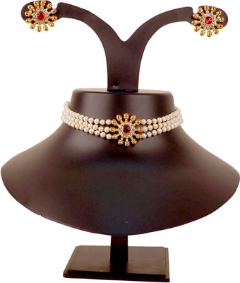 Swarajshop Alloy Gold-plated White, Maroon Jewellery Set(Pack of 3)