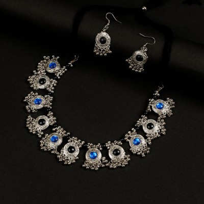 Victoria's Den Oxidised Silver Sterling Silver Blue Jewellery Set(Pack of 1)