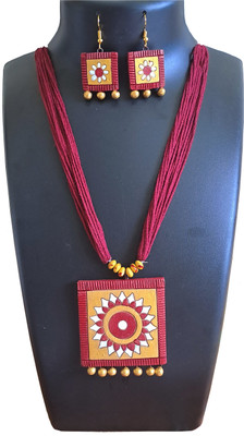 AVIGHNA Terracotta, Dori Maroon Jewellery Set(Pack of 1)
