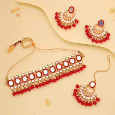 Vedda Brass Gold-plated Gold, White, Red Jewellery Set(Pack of 1)