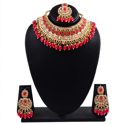 SHIV SHAKTI JEWELLERS Alloy Gold-plated Red Jewellery Set(Pack of 3)