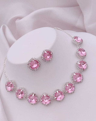 ShringarHouse Stone, Alloy Sterling Silver, Silver Silver, Pink Jewellery Set(Pack of 1)