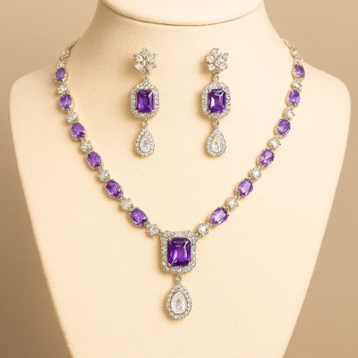 Amoha Lifestyle Alloy Silver Silver, Purple Jewellery Set(Pack of 3)