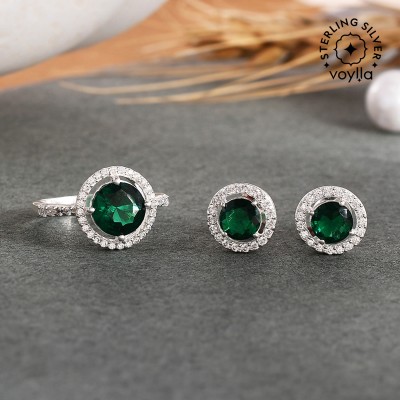 Voylla Sterling Silver Rhodium Green Jewellery Set(Pack of 3)