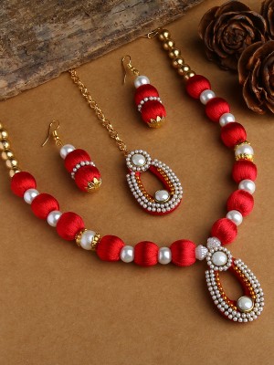 Akshara Dori Gold-plated Red Jewellery Set(Pack of 3)