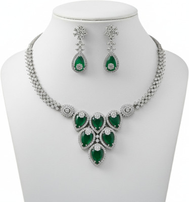 Amoha Lifestyle Crystal, Alloy Silver Green, Silver Jewellery Set(Pack of 3)