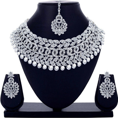 R A Enterprises Alloy Rhodium Silver Jewellery Set(Pack of 1)