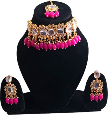 Fashion Plus Stone, Alloy Gold-plated Pink Jewellery Set(Pack of 1)