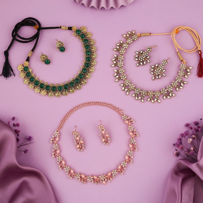 Dressberry Brass Gold-plated White, Green, Rose Gold Jewellery Set(Pack of 3)