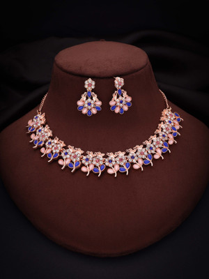 Vedda Brass Gold-plated Rose Gold, Blue, Pink, White Jewellery Set(Pack of 1)