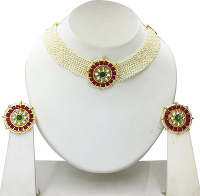 Om jewels Alloy Gold-plated White Jewellery Set(Pack of 1)