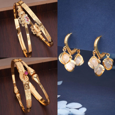 Sangria Brass Gold-plated Rose Gold, Ruby Red Jewellery Set(Pack of 3)