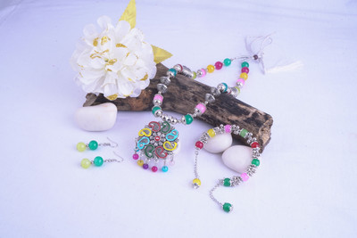 JFL - Jewellery for Less Brass Silver Multicolor Jewellery Set(Pack of 1)