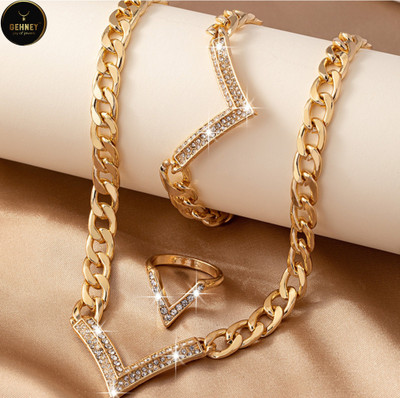 Gehney joy of jewels Stainless Steel Gold-plated Gold, White, Green Jewellery Set(Pack of 1)