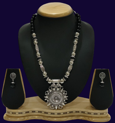 Geesa Oxidised Silver Black Jewellery Set(Pack of 1)