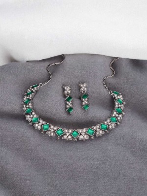 Matram Alloy Rhodium Green Jewellery Set(Pack of 1)