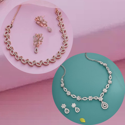 brado jewellery Brass Gold-plated Rose Gold, Silver, White Jewellery Set(Pack of 2)