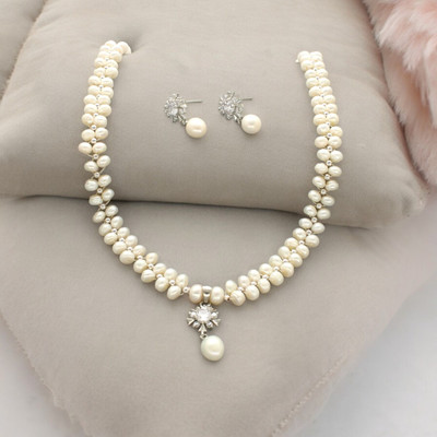 Sri Jagdamba Pearls Alloy Gold-plated White Jewellery Set(Pack of 2)