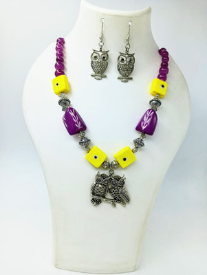 MITRA CREATION Oxidised Silver, Plastic Yellow, Purple, Silver Jewellery Set(Pack of 1)