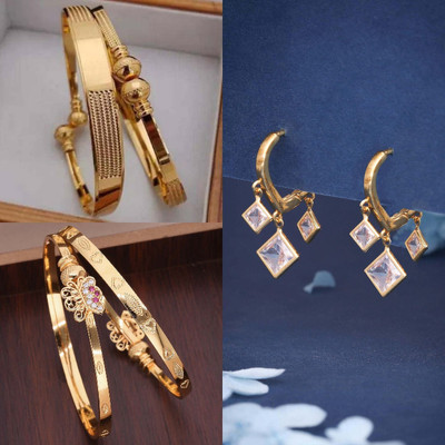 Sangria Brass Gold-plated White, Pink Jewellery Set(Pack of 3)