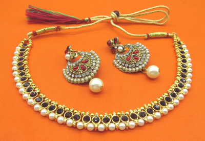 SHREE MAULI CREATION Alloy Gold-plated Maroon, Gold Jewellery Set(Pack of 3)