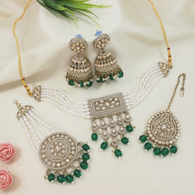 Atulya Alloy Gold-plated Green Jewellery Set(Pack of 4)