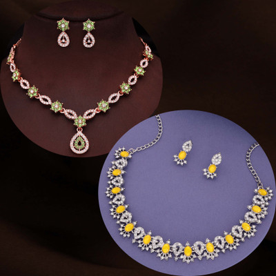 Vedda Brass Gold-plated Rose Gold, Green, Yellow Jewellery Set(Pack of 1)