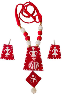 Aakrit creations Fabric Red, White Jewellery Set(Pack of 3)