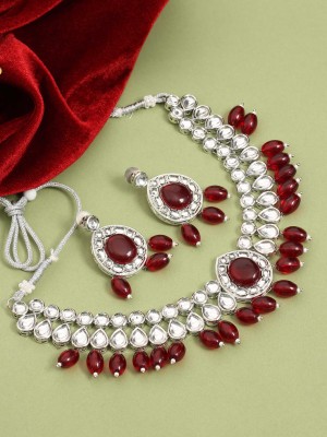 SAIYONI Alloy Silver Red Jewellery Set(Pack of 1)