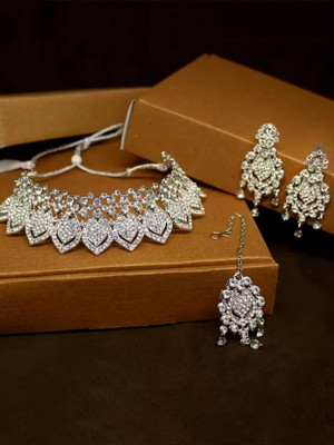 R A Enterprises Alloy Rhodium Silver Jewellery Set(Pack of 1)