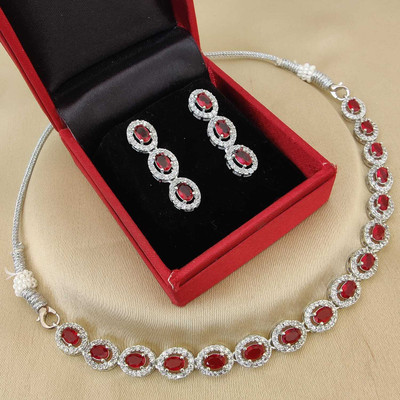 DENICRAAS Alloy Silver Red Jewellery Set(Pack of 1)