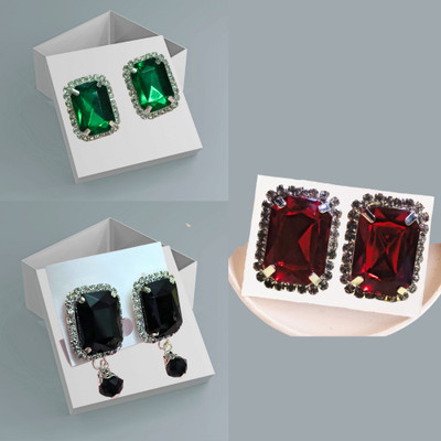 Amoha Lifestyle Crystal, Alloy Silver Red, Black, Green Jewellery Set(Pack of 9)